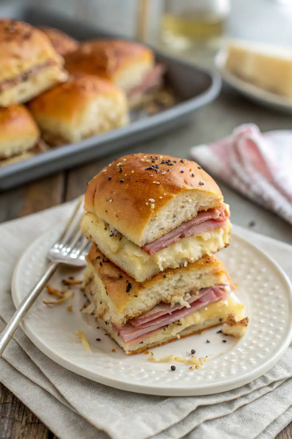 Ham And Cheese Sliders ingredients organized and measured on kitchen counter