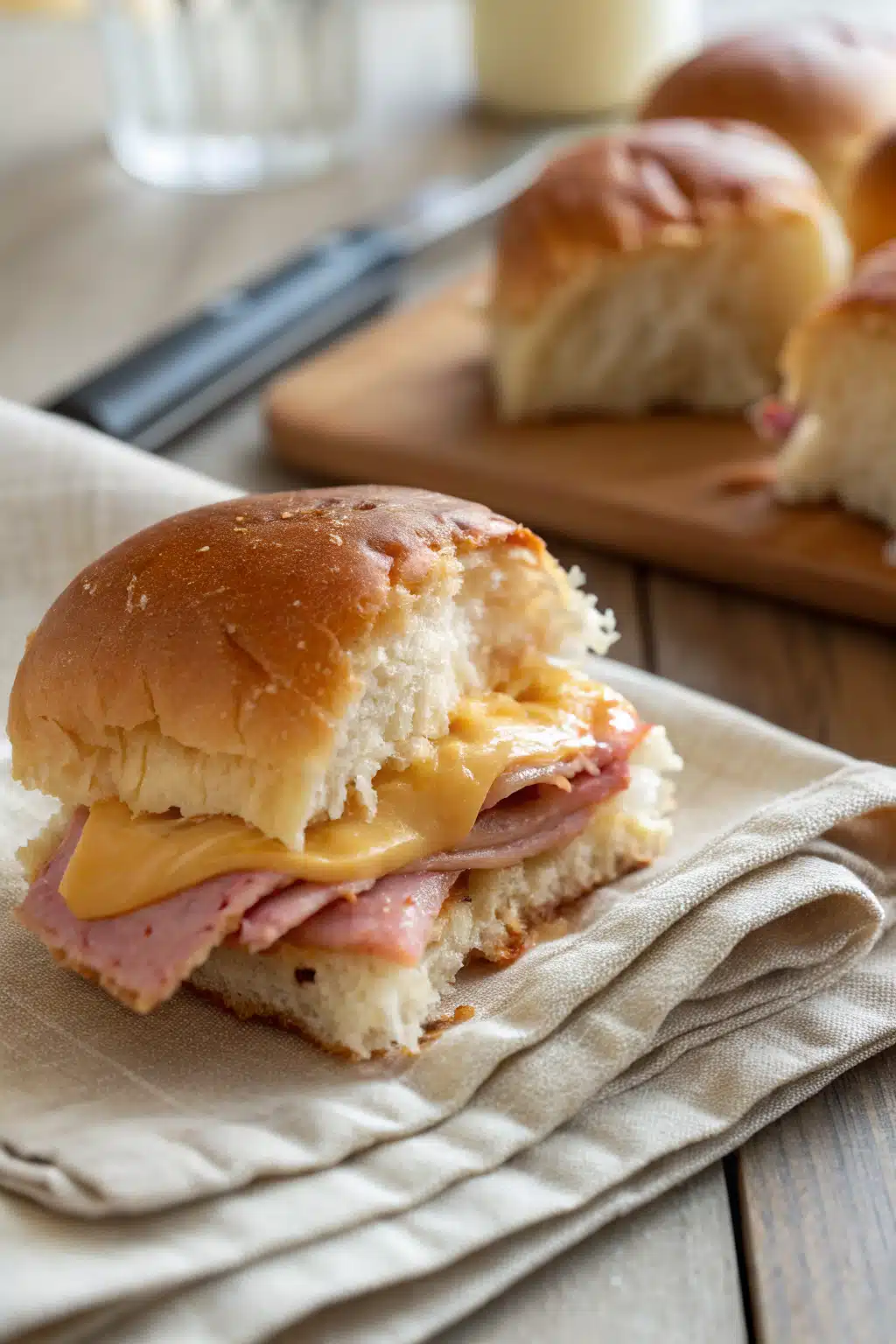 Ham And Cheese Sliders slice on plate showing perfect texture and swirl pattern