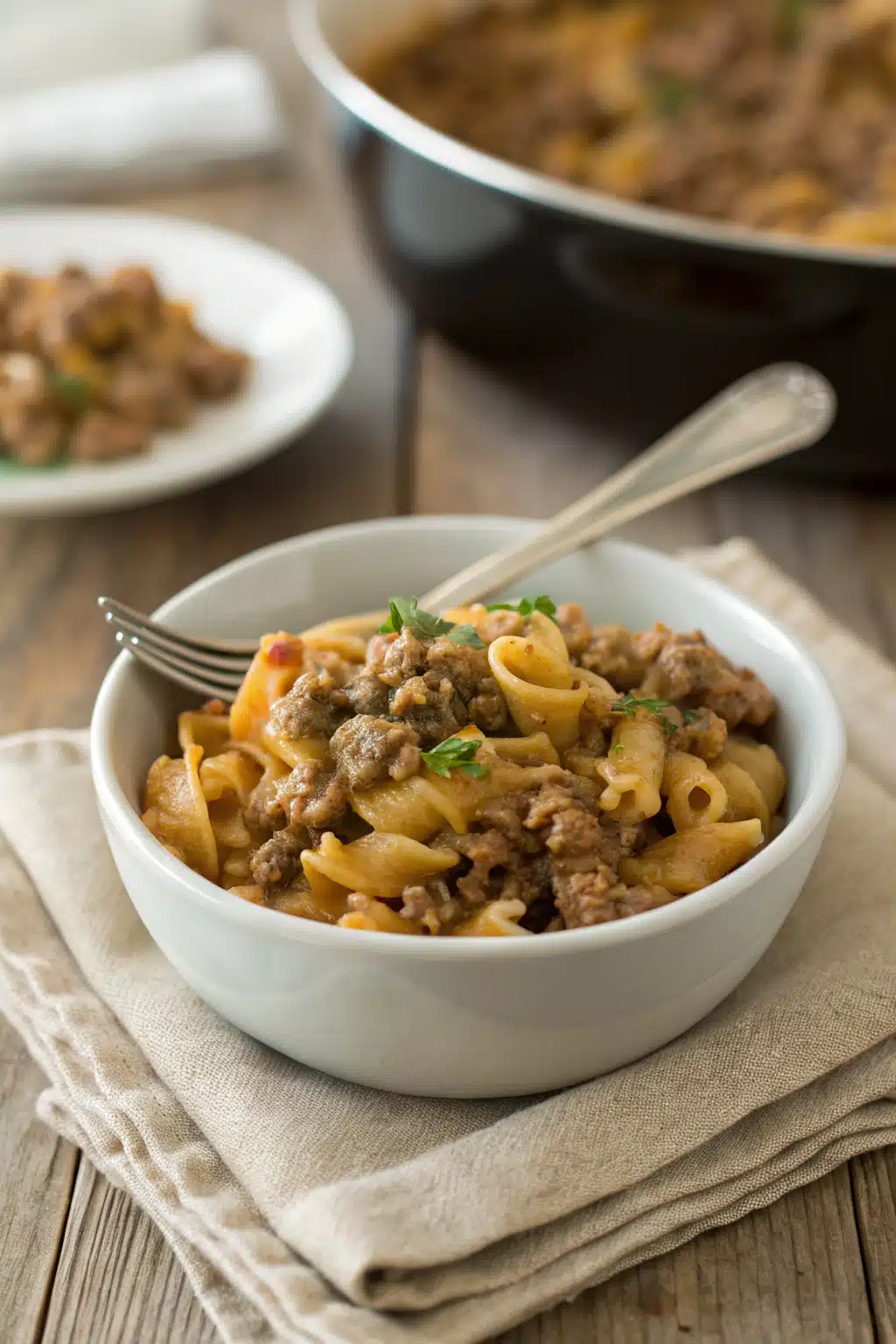 Homemade Hamburger Helper ingredients organized and measured on kitchen counter