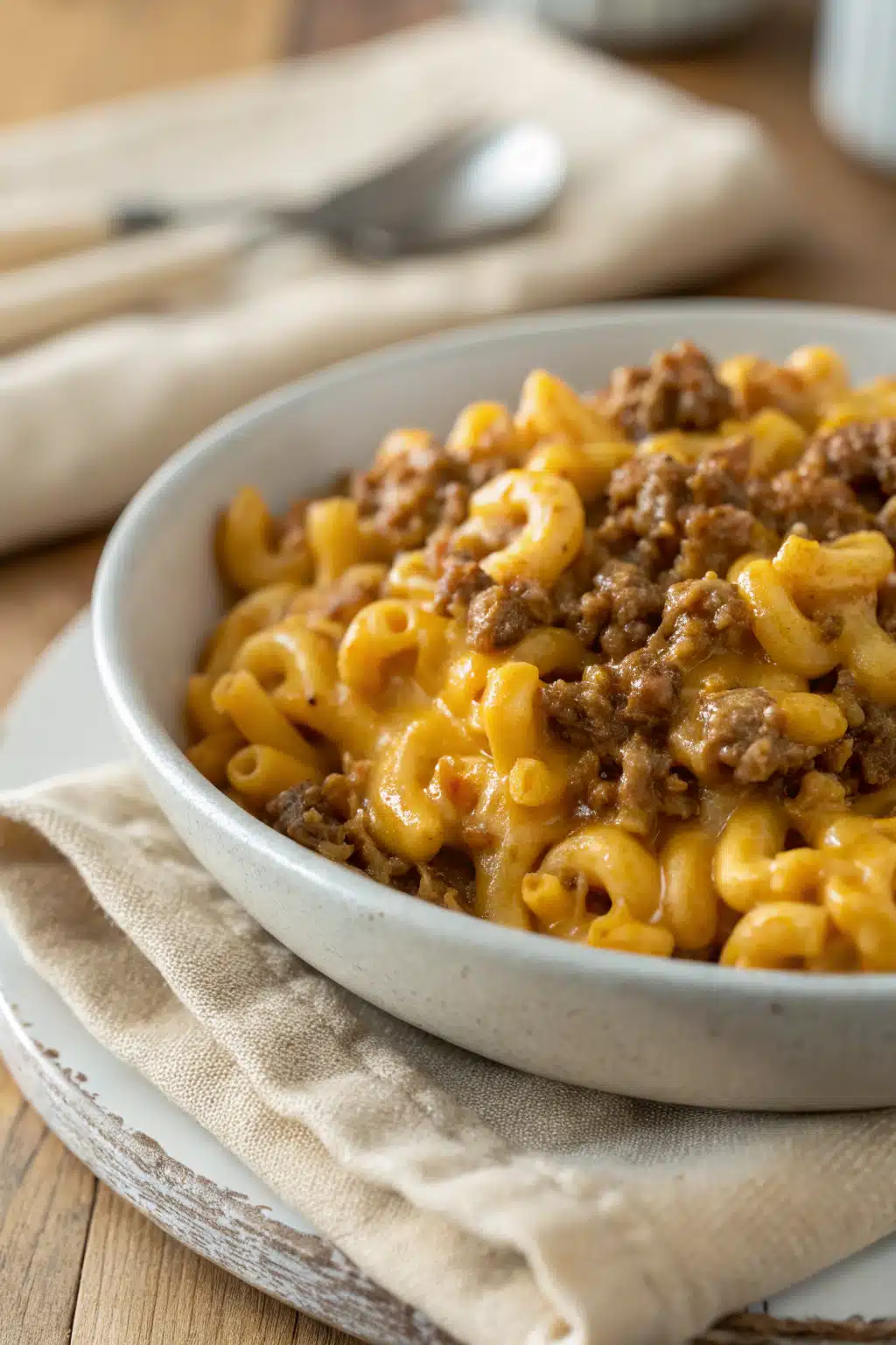 Homemade Hamburger Helper slice on plate showing perfect texture and swirl pattern
