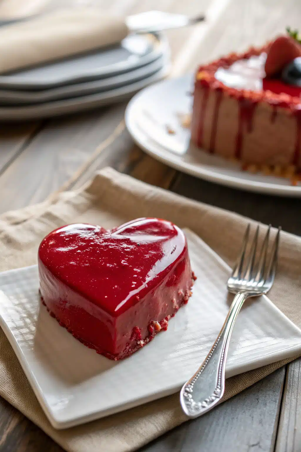 Heart shaped cake ingredients organized and measured on kitchen counter