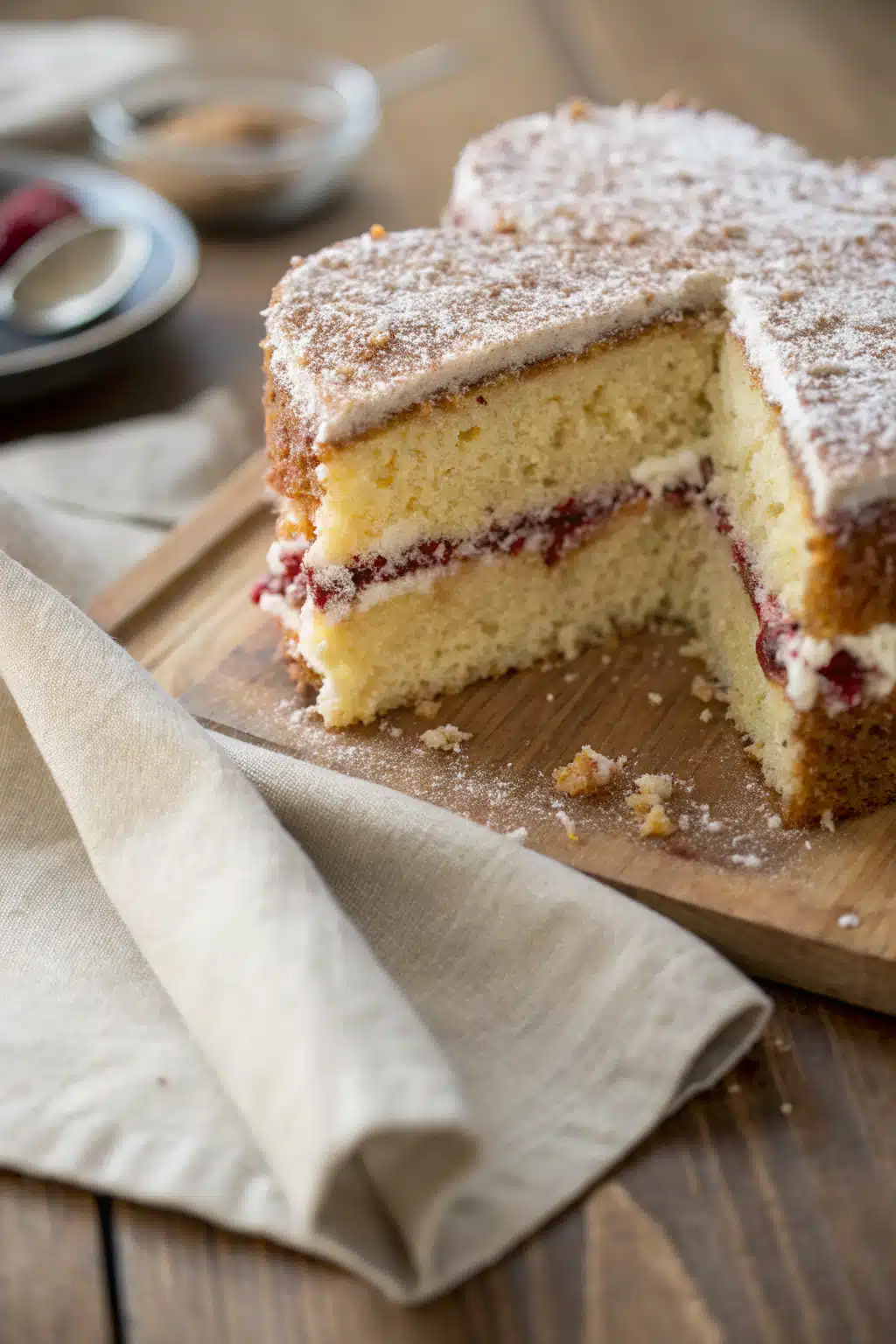 Heart shaped cake slice on plate showing perfect texture and swirl pattern