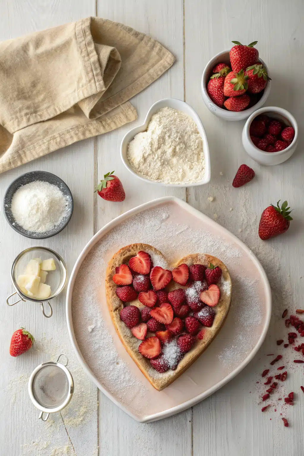 Heart Shaped Cake beautifully presented from an overhead angle