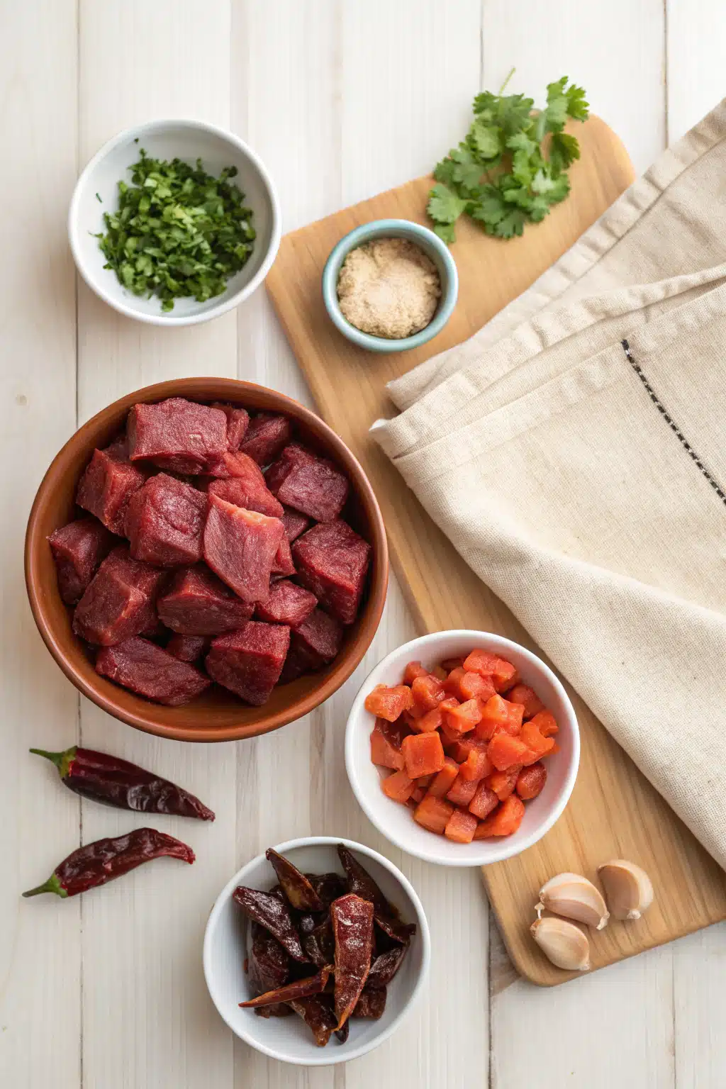Mexican Beef Stew beautifully presented from an overhead angle
