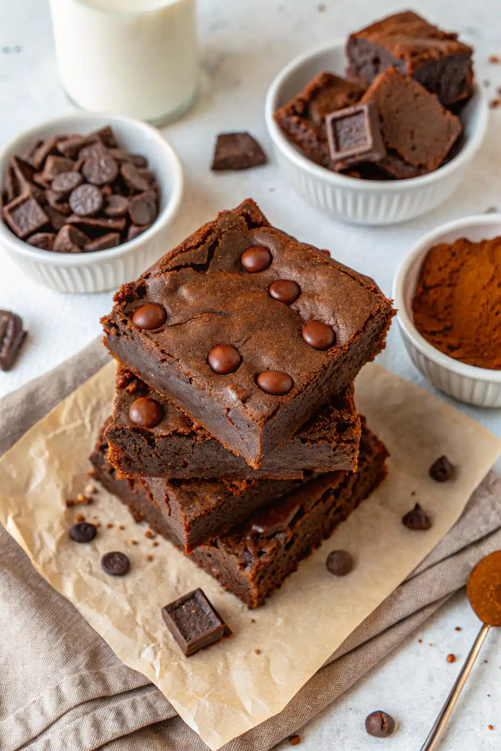 Homemade Brownie Recipe beautifully presented from an overhead angle