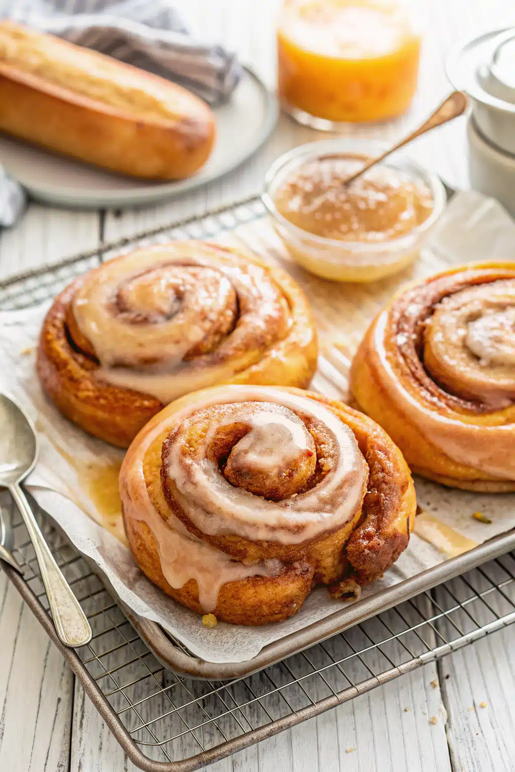 Homemade Honey Buns ingredients organized and measured on kitchen counter