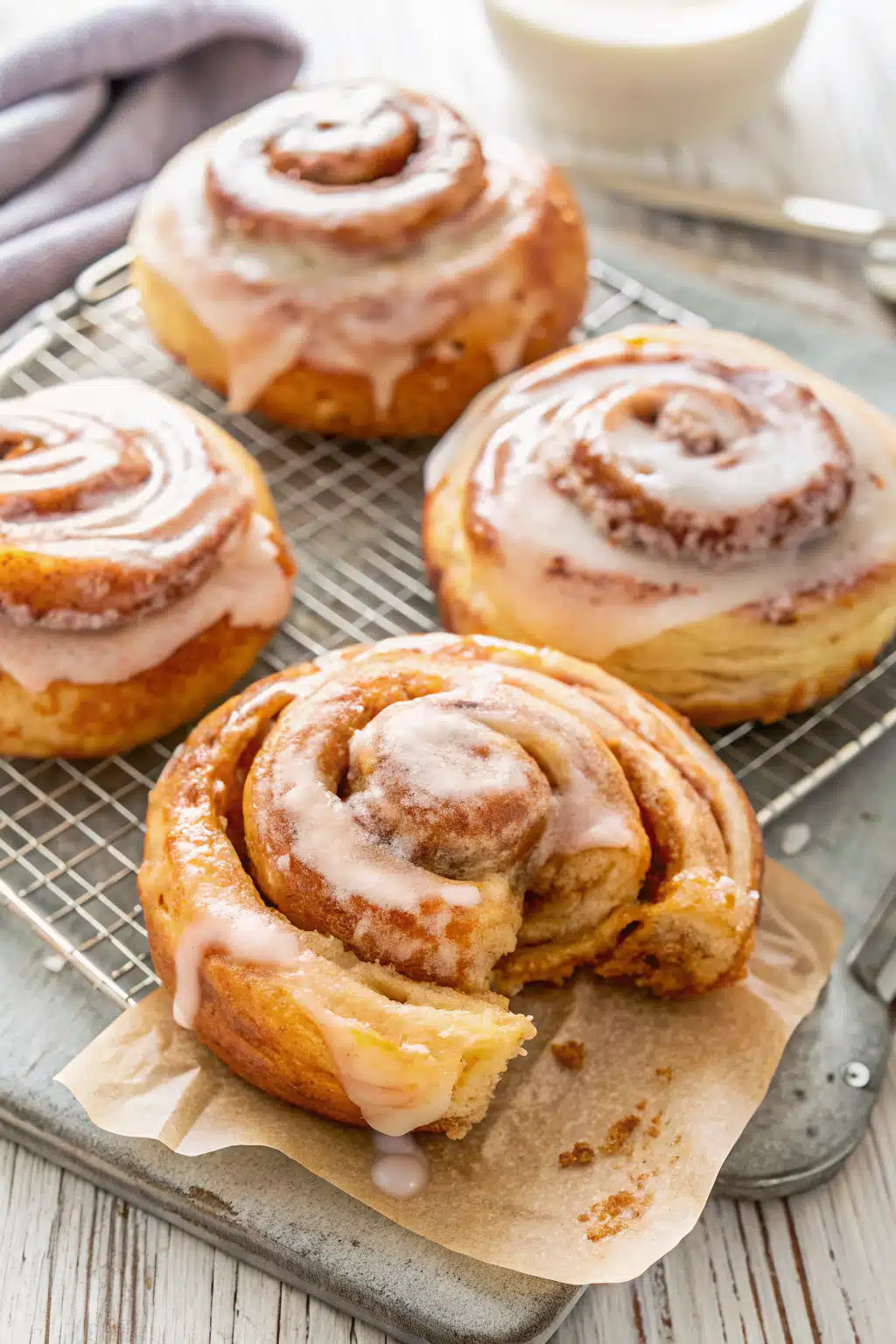 Homemade Honey Buns slice on plate showing perfect texture and swirl pattern