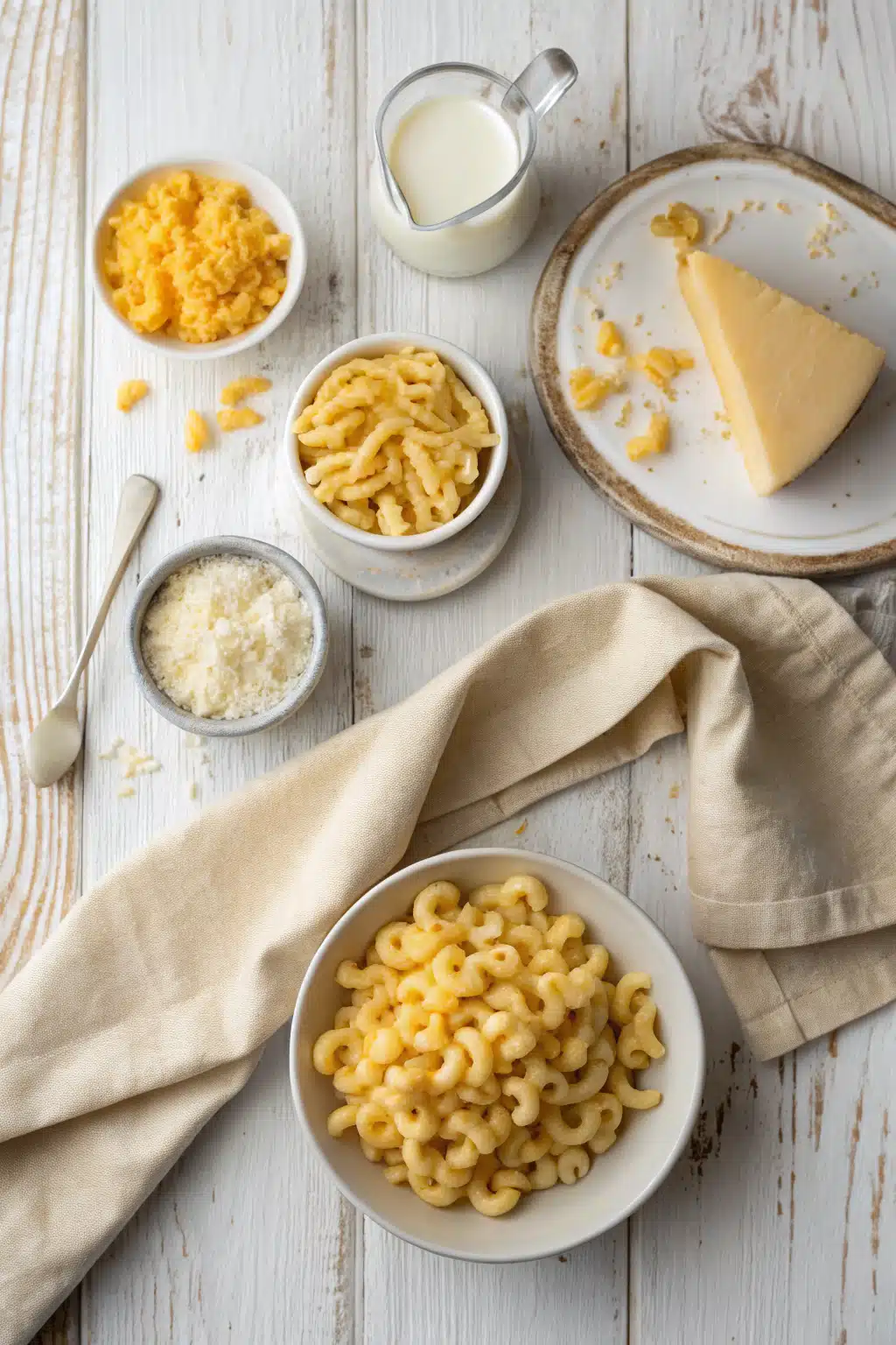 Creamy Macaroni Cheese beautifully presented from an overhead angle