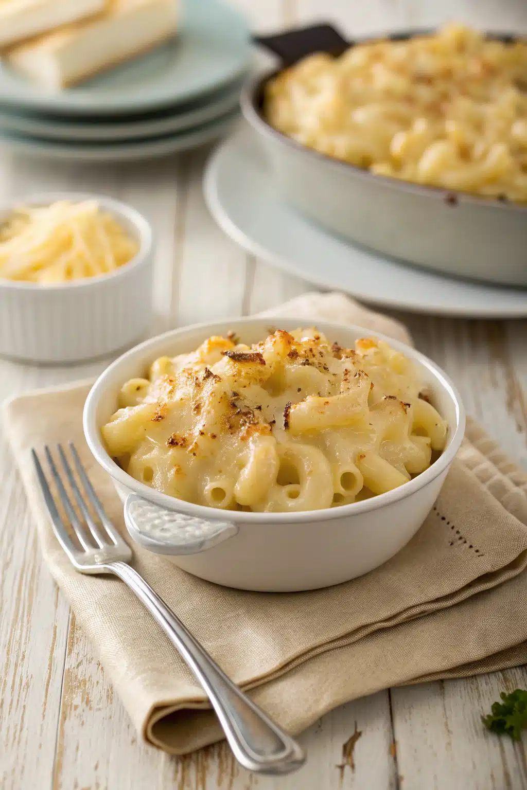 Creamy Macaroni Cheese ingredients organized and measured on kitchen counter
