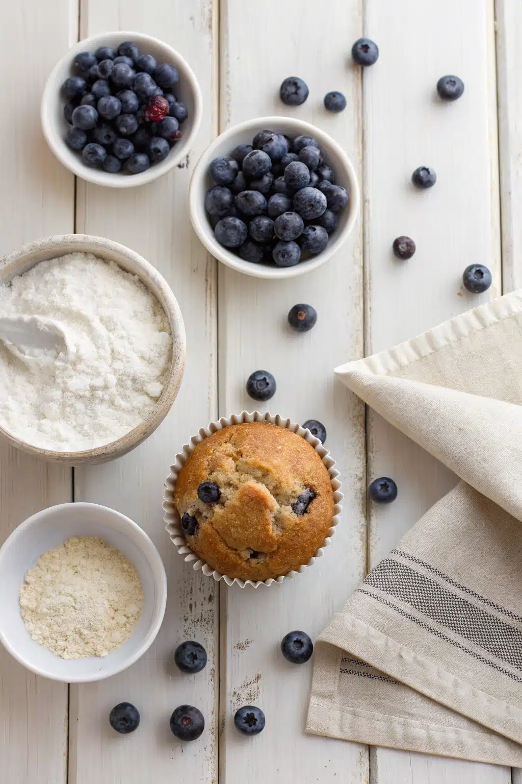 Easy Homemade Muffins beautifully presented from an overhead angle