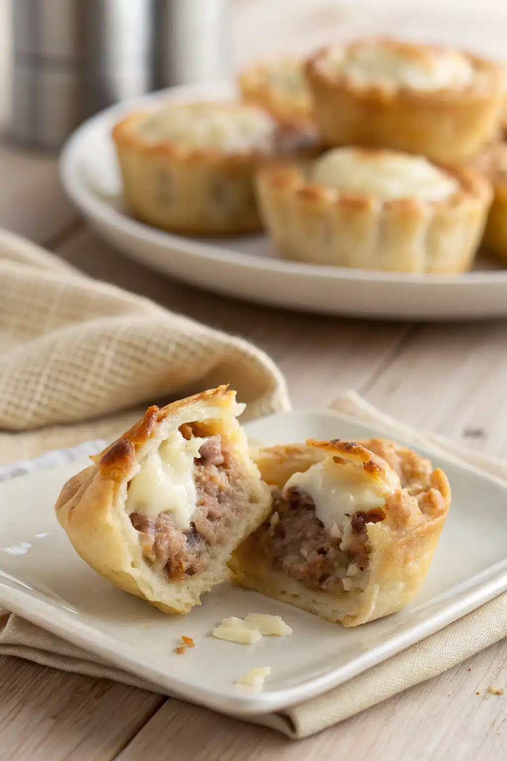 Sausage Cream Cheese Bites slice on plate showing perfect texture and swirl pattern