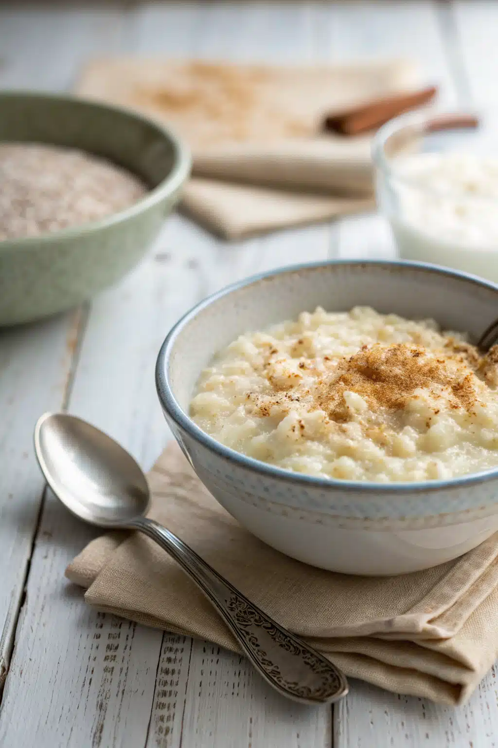 Creamiest Arroz Con Leche ingredients organized and measured on kitchen counter