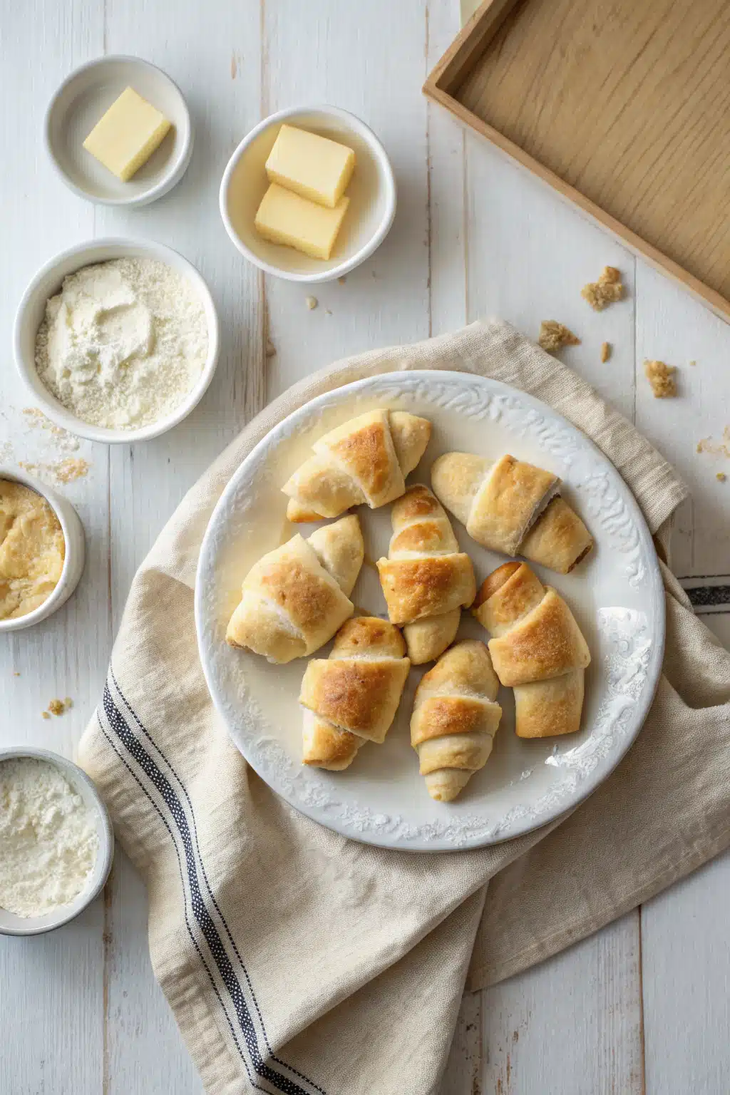 Gluten Free Crescent Rolls beautifully presented from an overhead angle