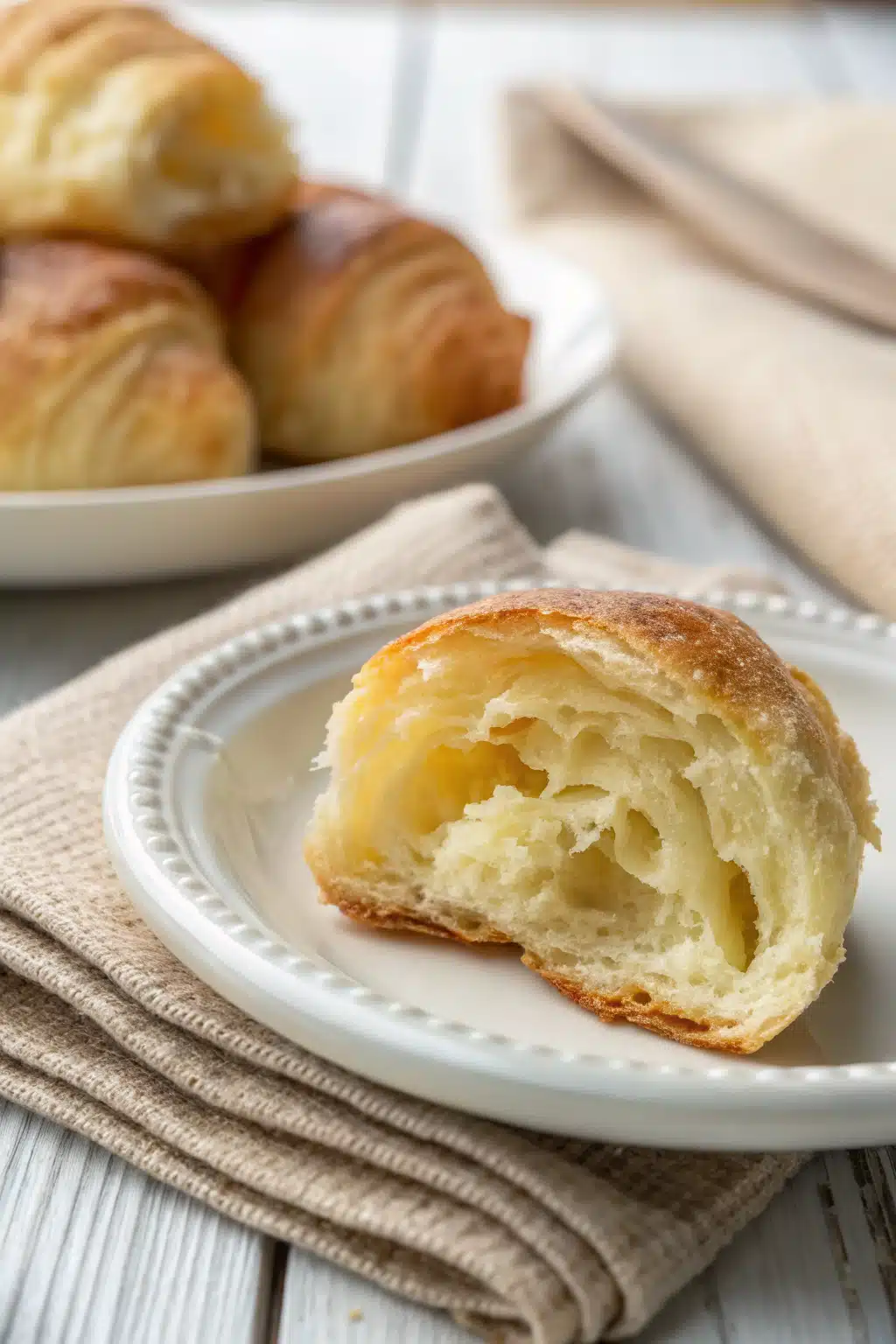 Gluten Free Crescent Rolls slice on plate showing perfect texture and swirl pattern