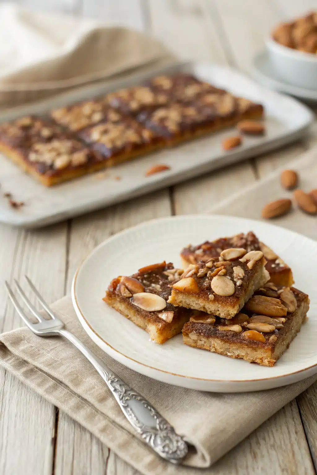 Toffee Almond Treats ingredients organized and measured on kitchen counter