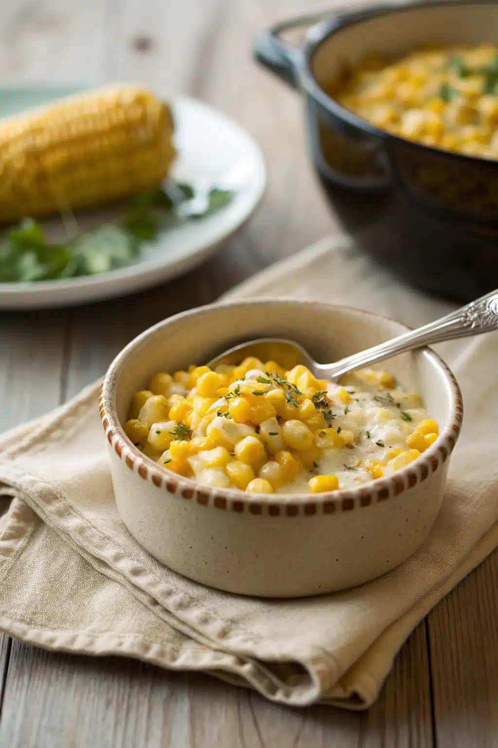 Creamy Skillet Corn ingredients organized and measured on kitchen counter
