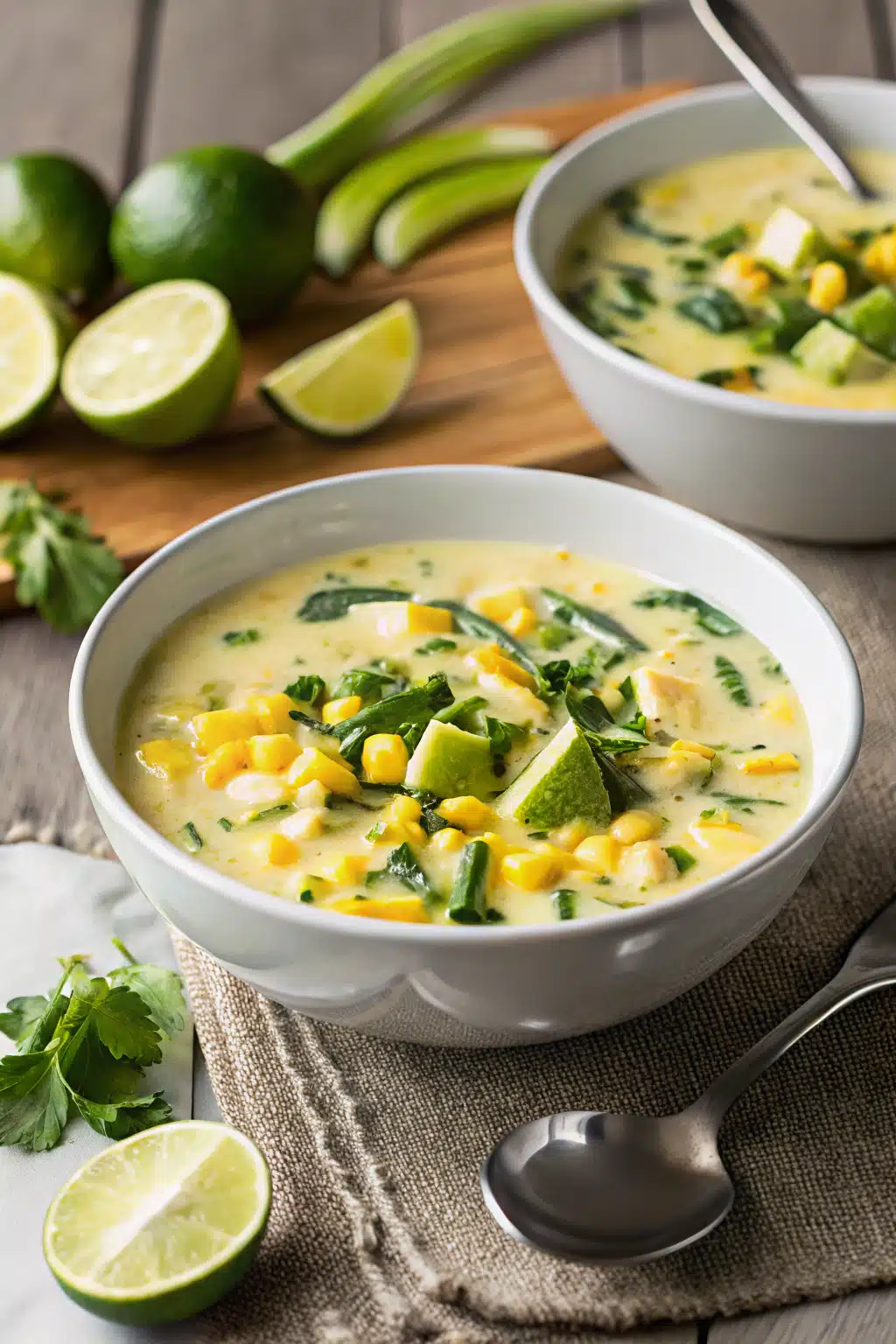 Poblano Corn Soup ingredients organized and measured on kitchen counter
