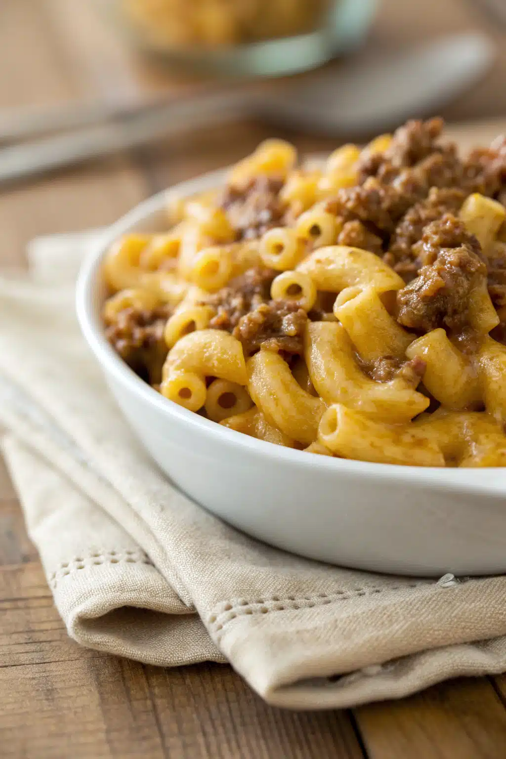 cheeseburger pasta recipe slice on plate showing perfect texture and swirl pattern