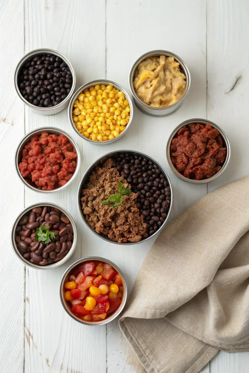 8 Can Taco Soup beautifully presented from an overhead angle