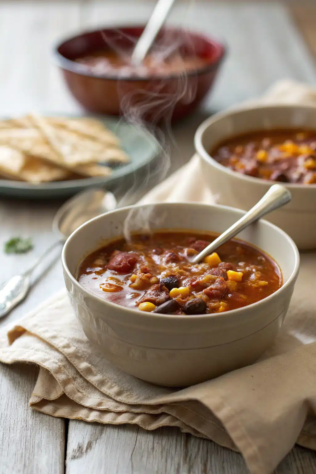 8 Can Taco Soup ingredients organized and measured on kitchen counter