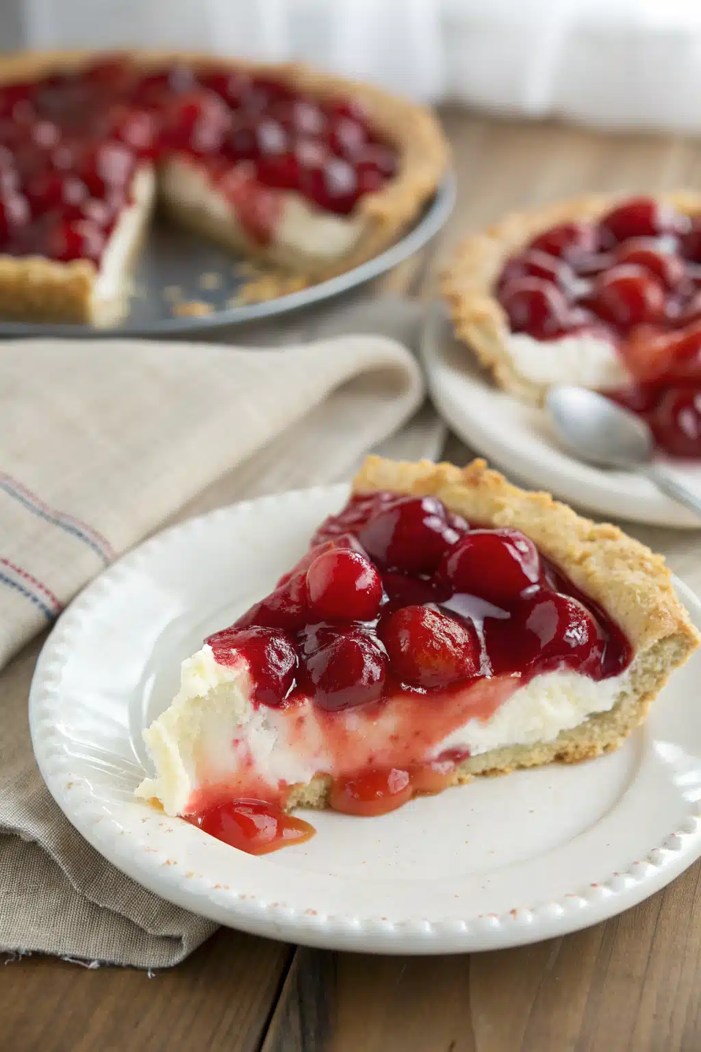 Cream Cheese Cherry Pie slice on plate showing perfect texture and swirl pattern