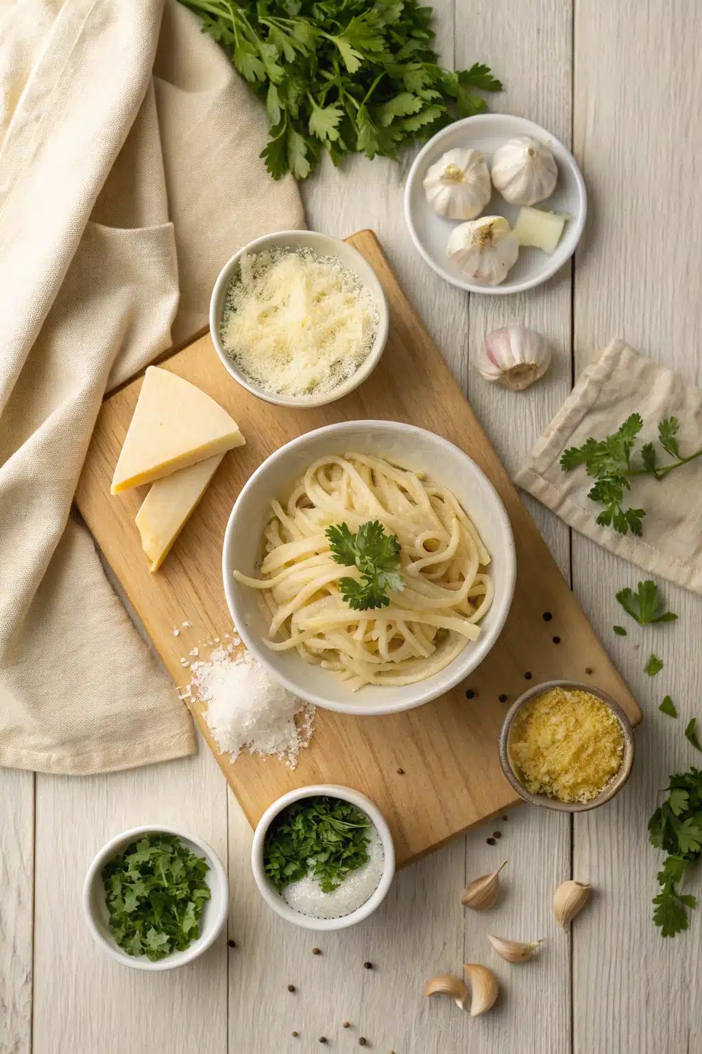 Cream Cheese Alfredo Sauce beautifully presented from an overhead angle