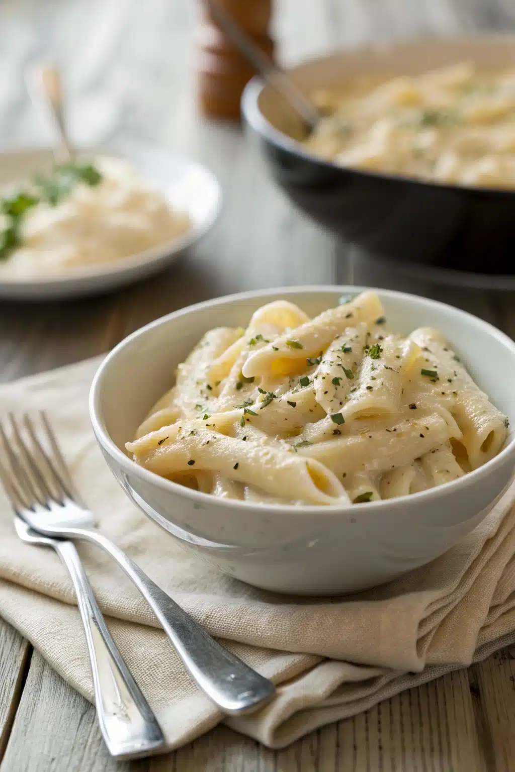 Cream Cheese Alfredo Sauce ingredients organized and measured on kitchen counter