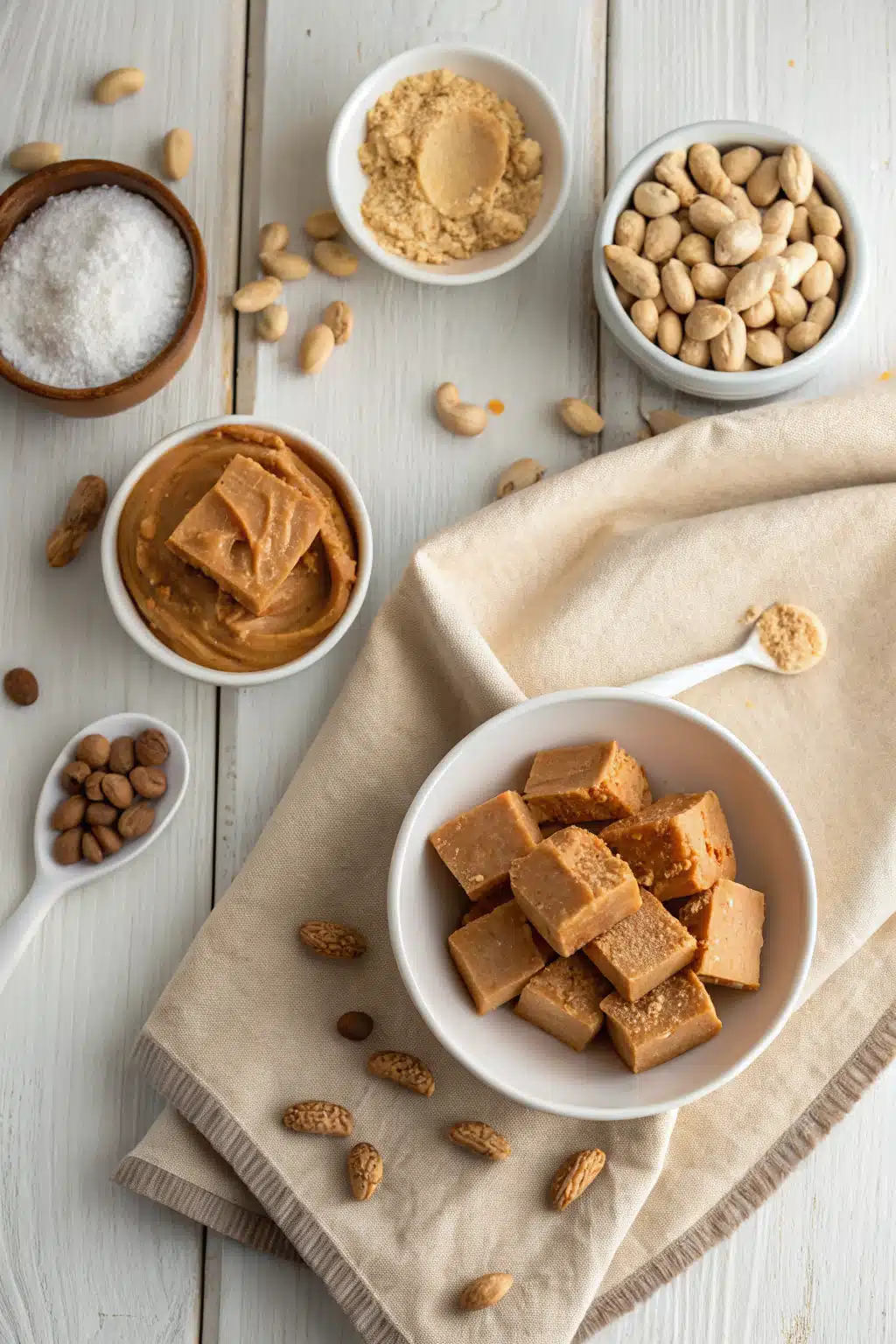 Creamy Peanut Butter Fudge beautifully presented from an overhead angle