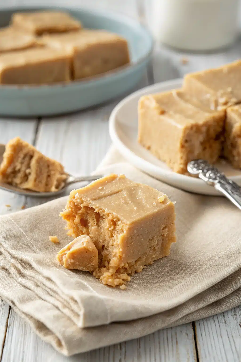 Creamy Peanut Butter Fudge slice on plate showing perfect texture and swirl pattern