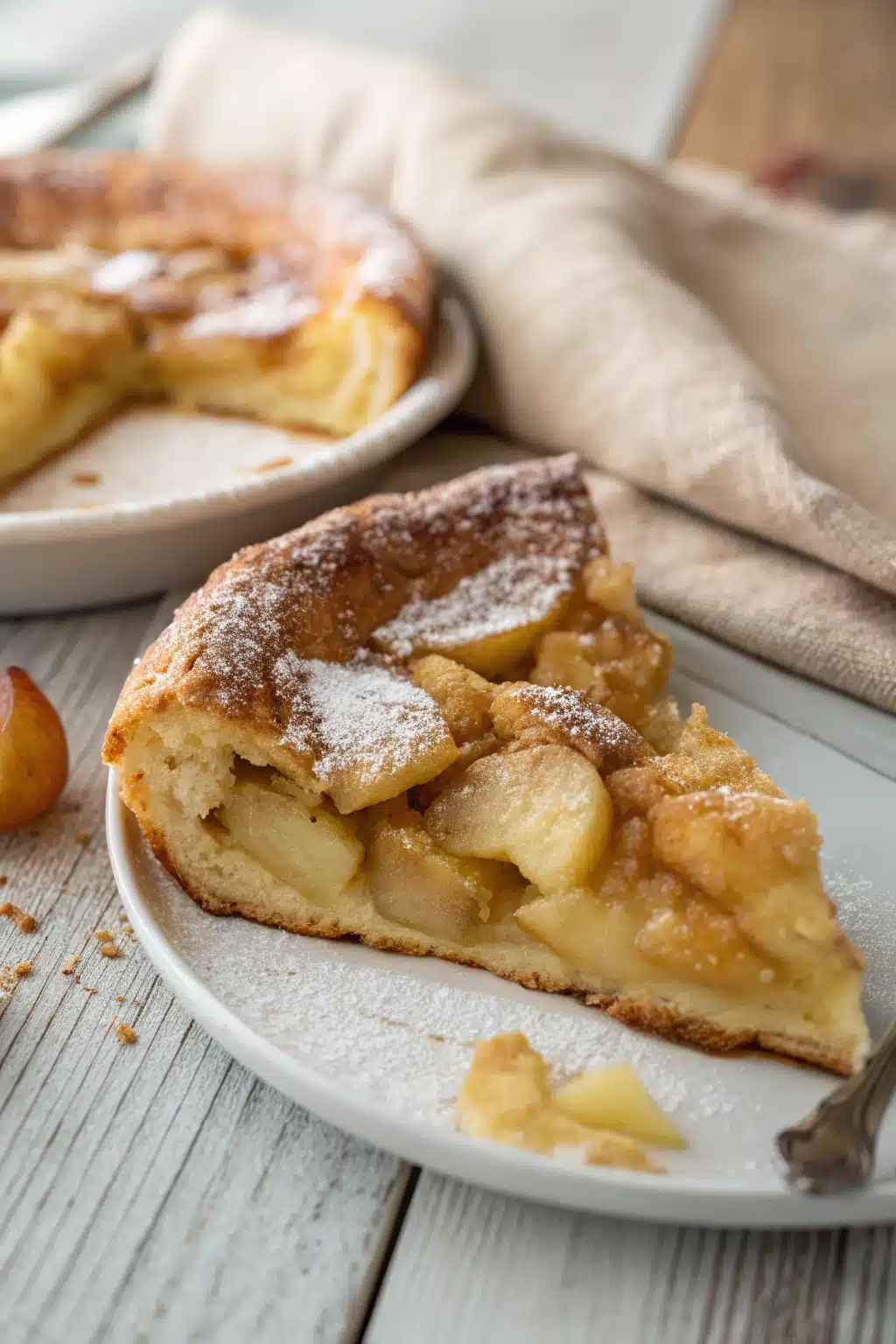 German Apple Pancake slice on plate showing perfect texture and swirl pattern