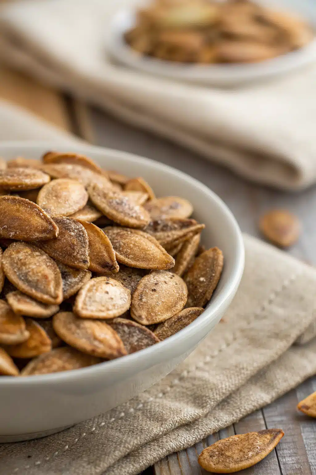 Roasted Pumpkin Seeds slice on plate showing perfect texture and swirl pattern