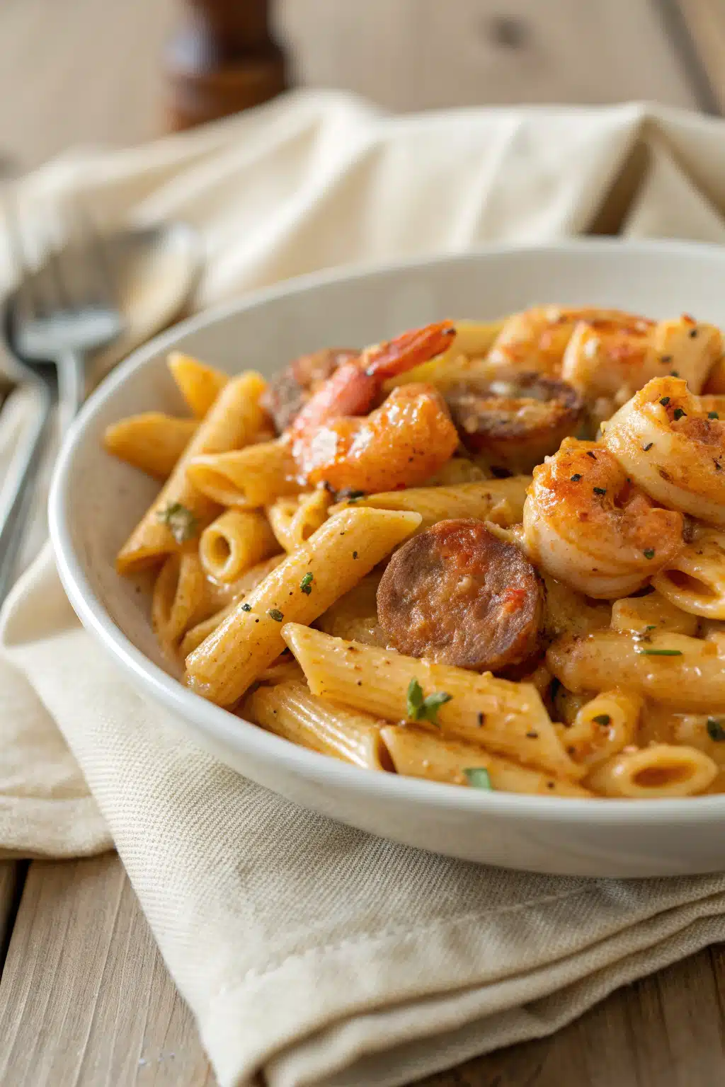 Cajun Pasta Recipe slice on plate showing perfect texture and swirl pattern