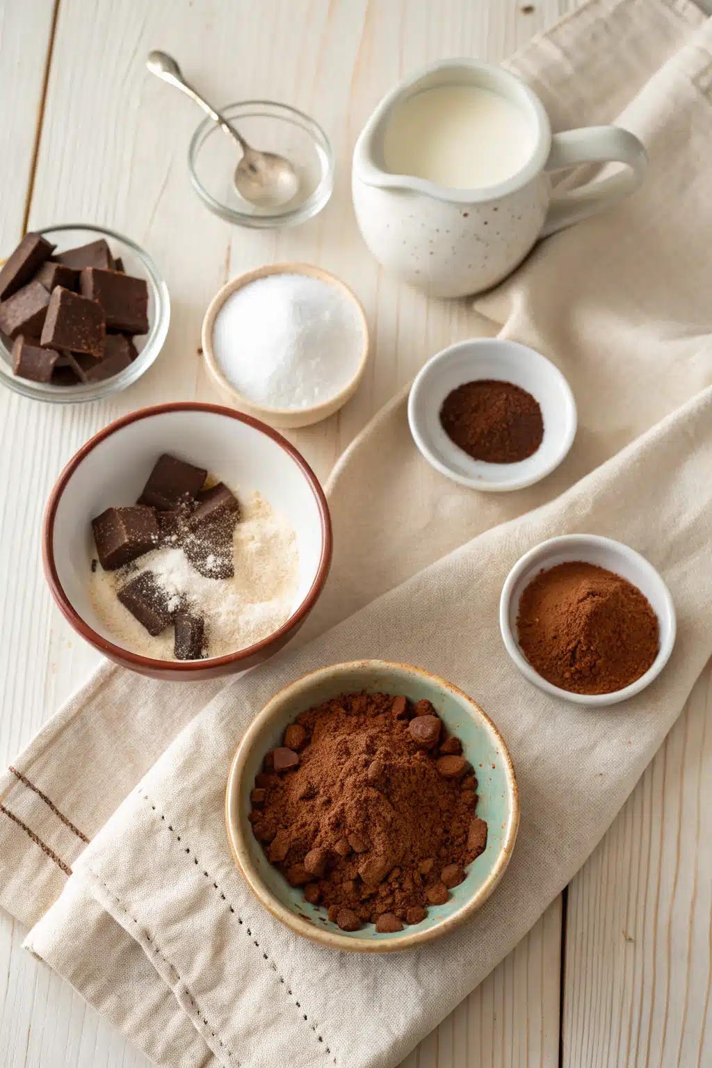 Homemade chocolate sauce beautifully presented from an overhead angle