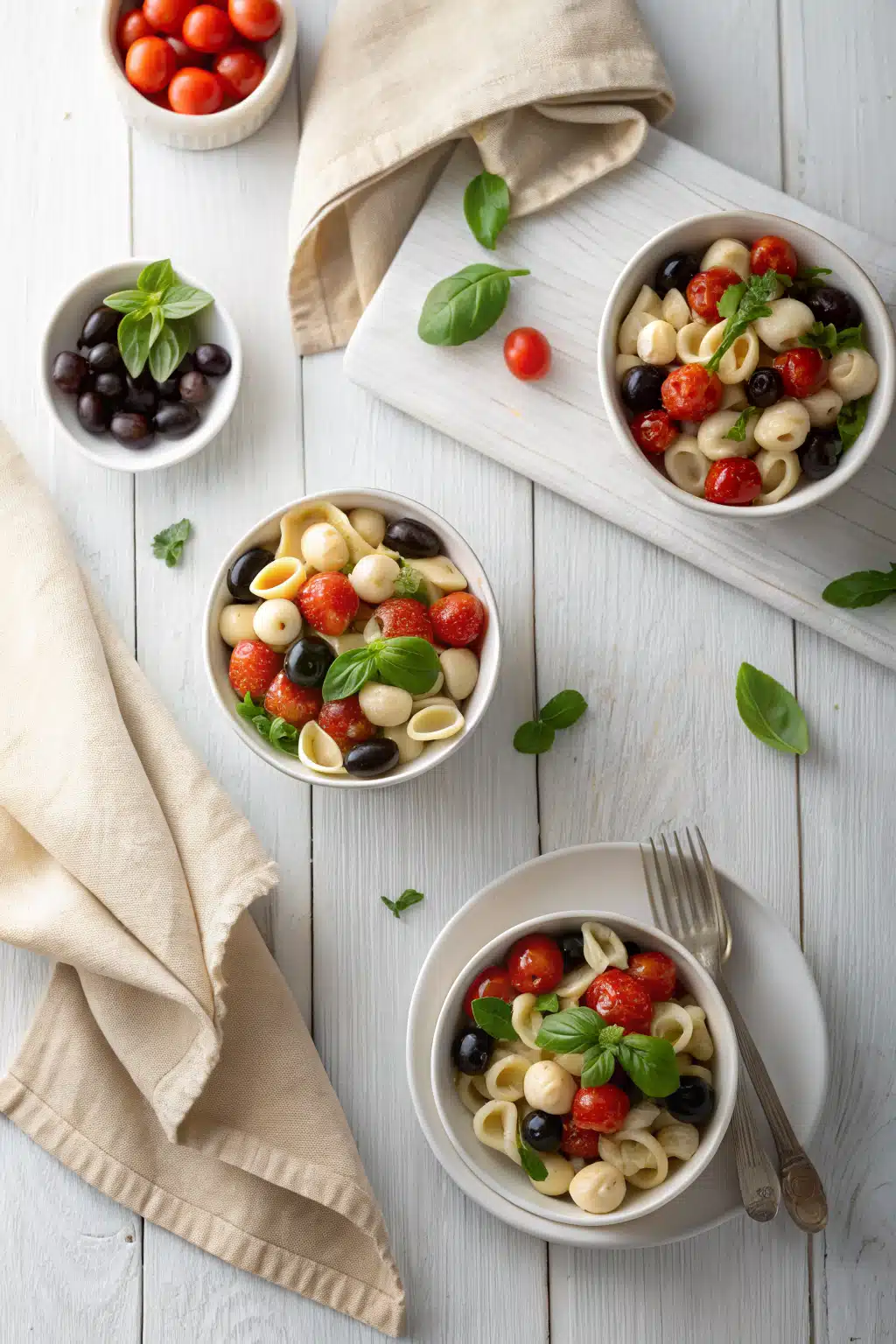 Italian Pasta Salad beautifully presented from an overhead angle