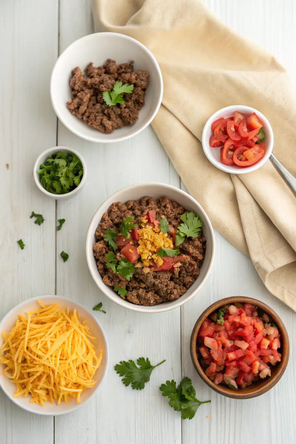 Keto Ground Beef Recipes beautifully presented from an overhead angle