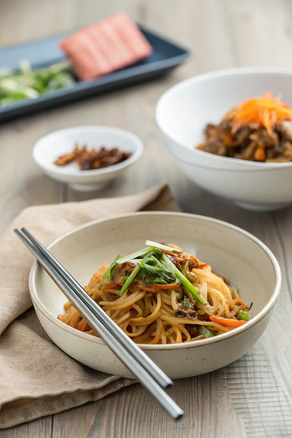 Oi Muchim ingredients organized and measured on kitchen counter