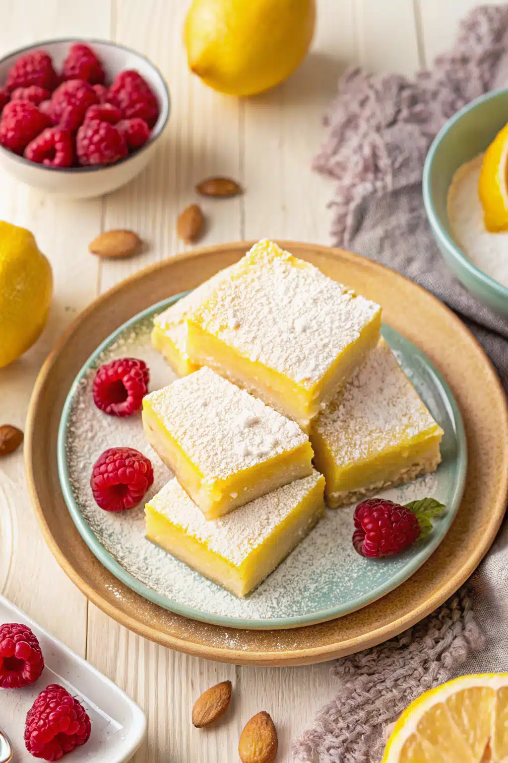 Easy Lemon Bars beautifully presented from an overhead angle