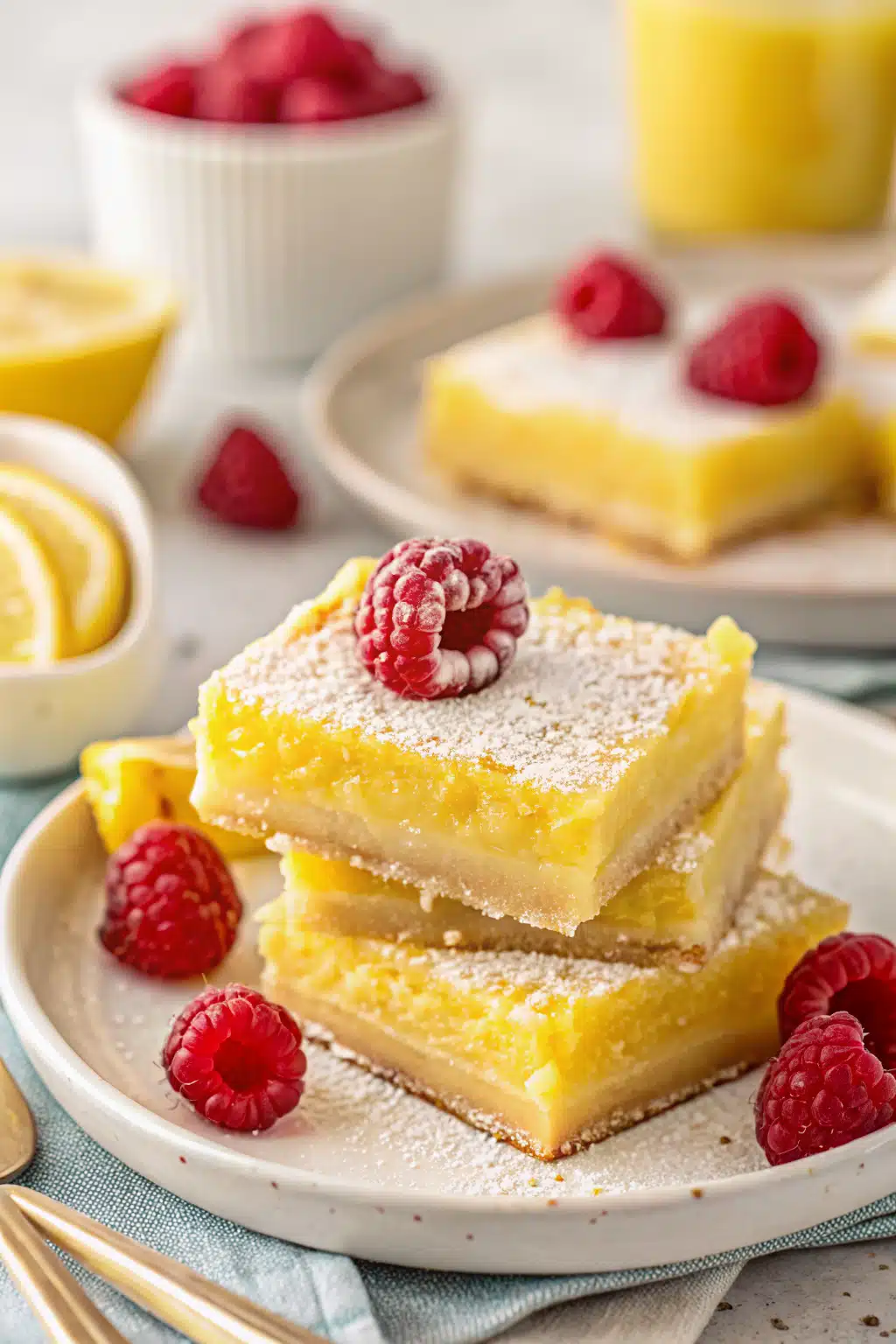 Easy Lemon Bars ingredients organized and measured on kitchen counter