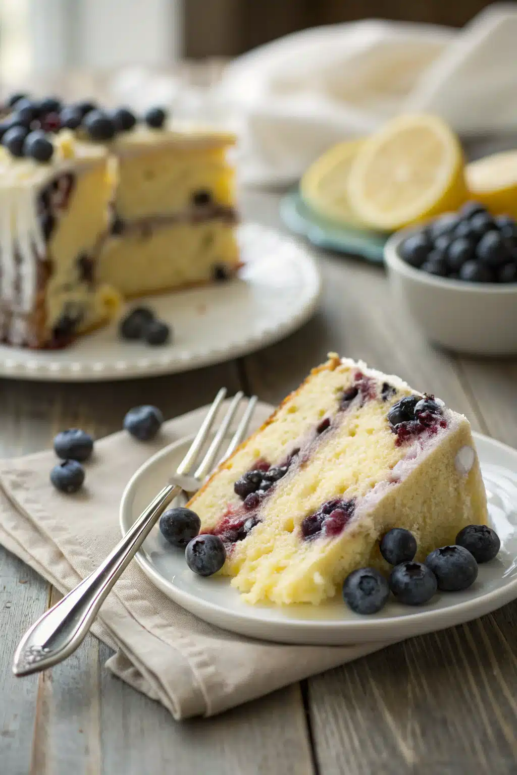 Lemon Blueberry Cake ingredients organized and measured on kitchen counter