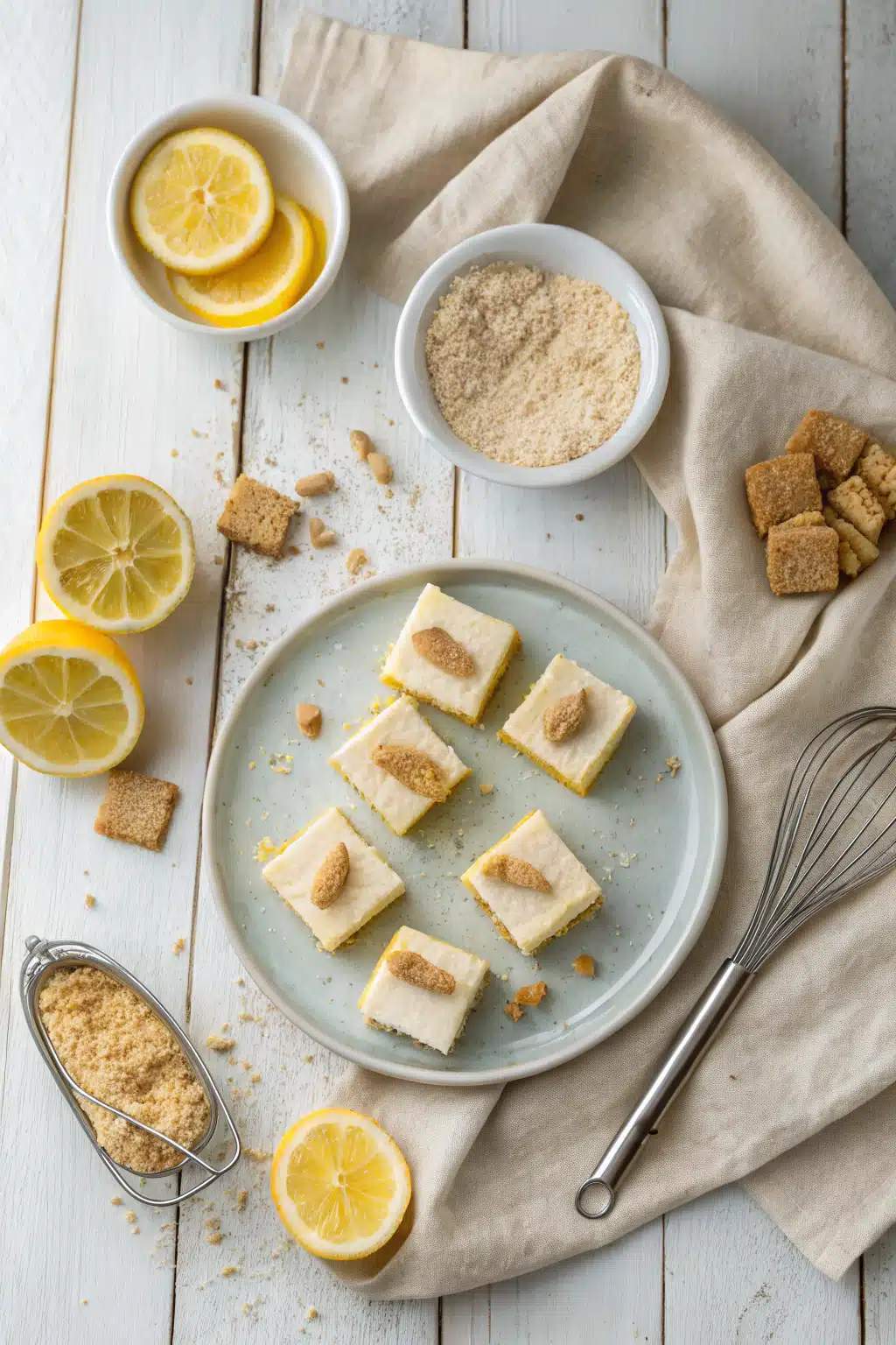 Lemon Cheesecake Bites beautifully presented from an overhead angle