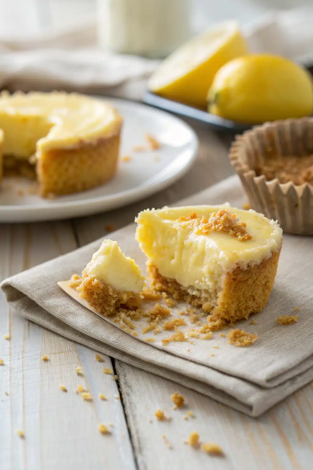 Lemon Cheesecake Bites slice on plate showing perfect texture and swirl pattern