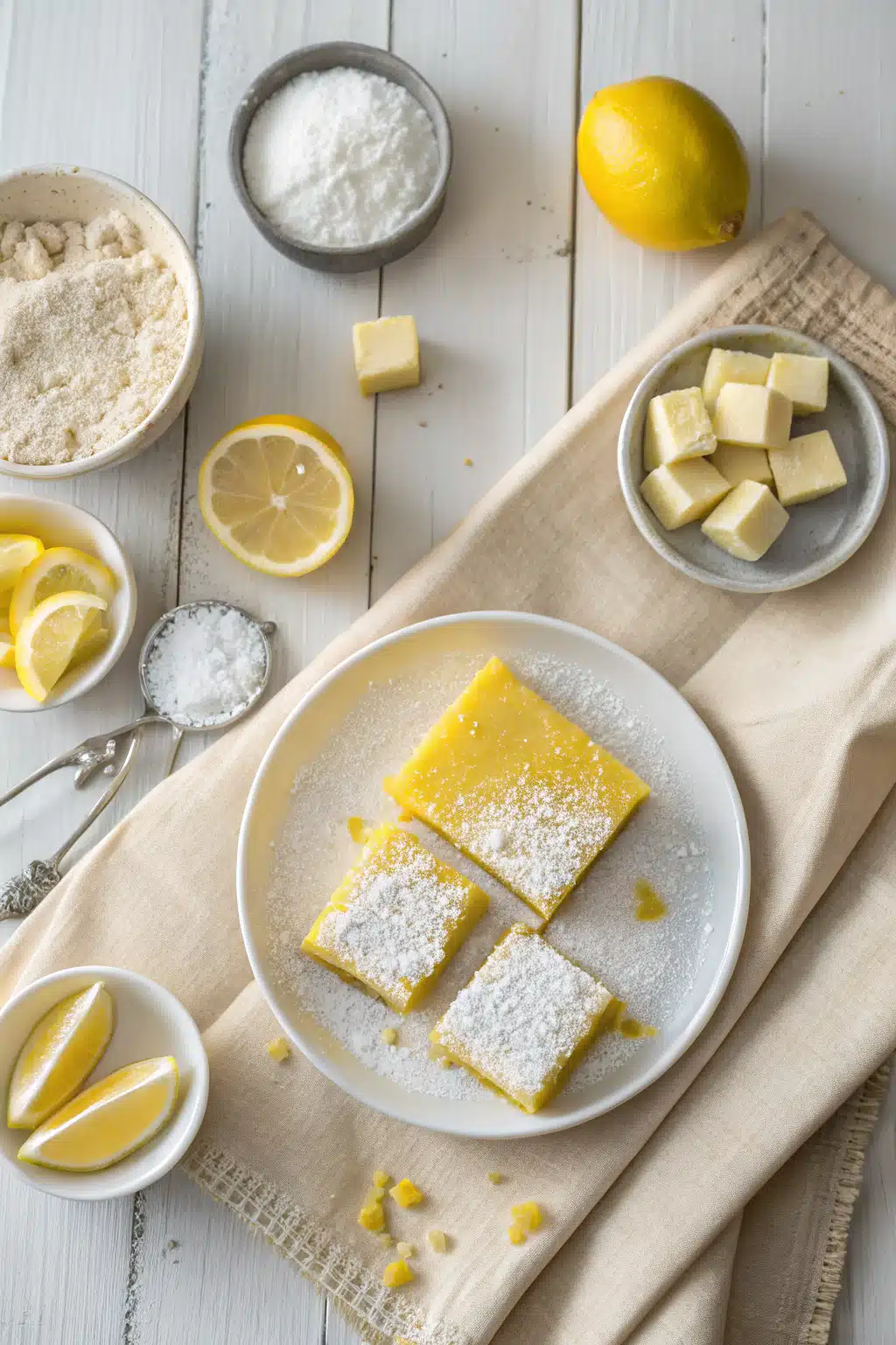 Lemon Dessert beautifully presented from an overhead angle