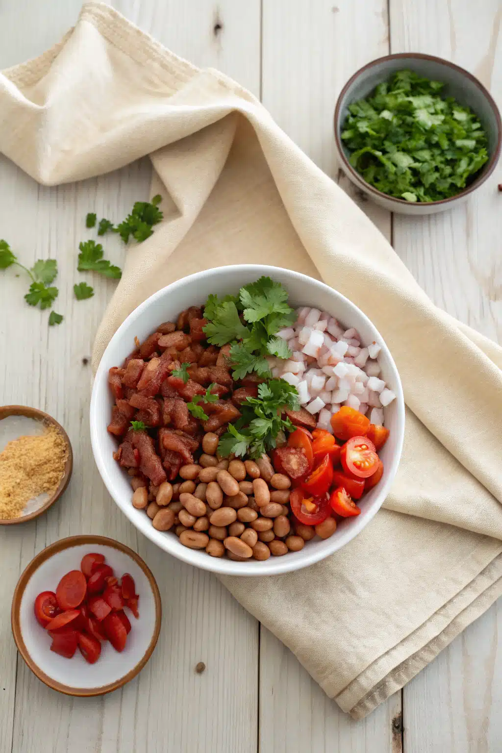 Charro Beans Recipe beautifully presented from an overhead angle