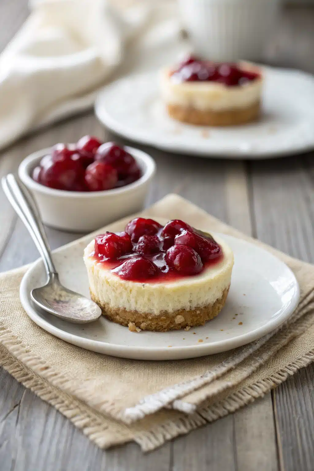 Mini Cherry Cheesecakes ingredients organized and measured on kitchen counter