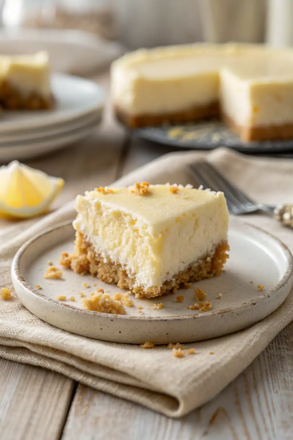 Easy Lemon Cheesecake Bites slice on plate showing perfect texture and swirl pattern