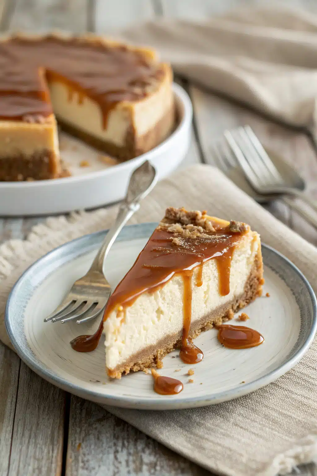 No Bake Salted Caramel Cheesecake ingredients organized and measured on kitchen counter