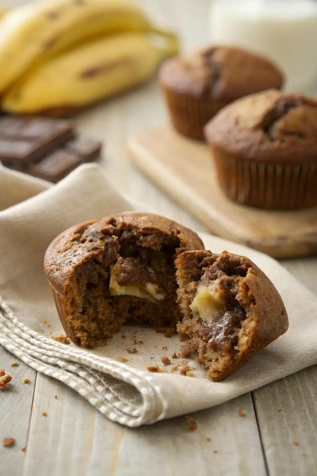 Nutella Banana Muffins slice on plate showing perfect texture and swirl pattern
