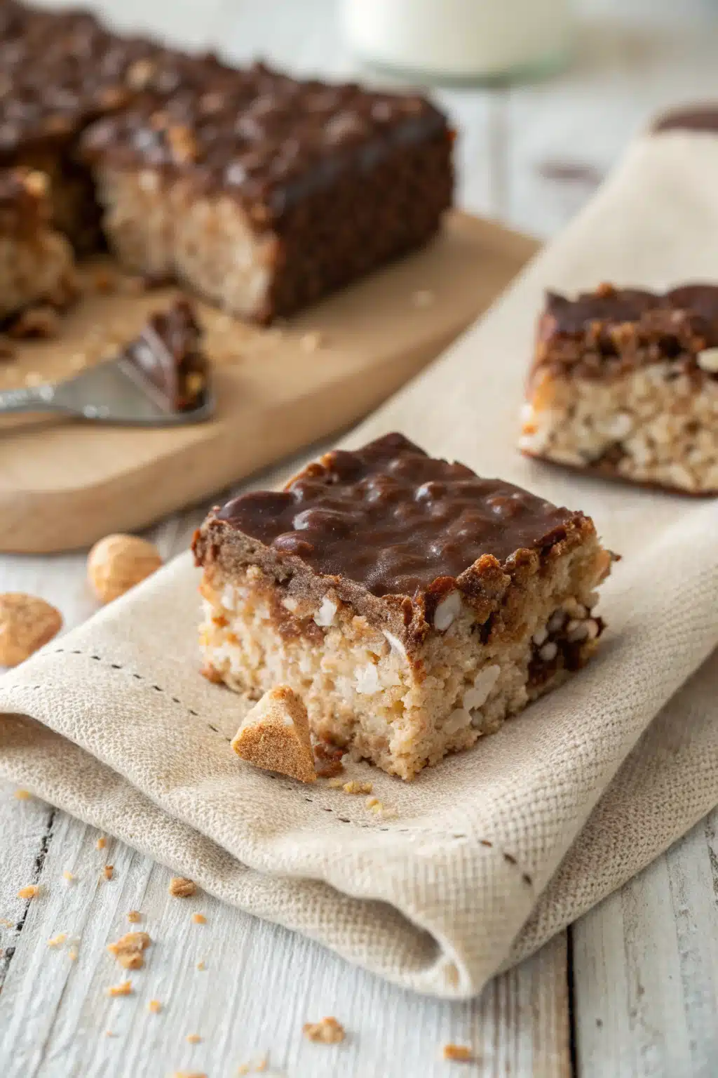 Nutella Rice Krispie Treats slice on plate showing perfect texture and swirl pattern