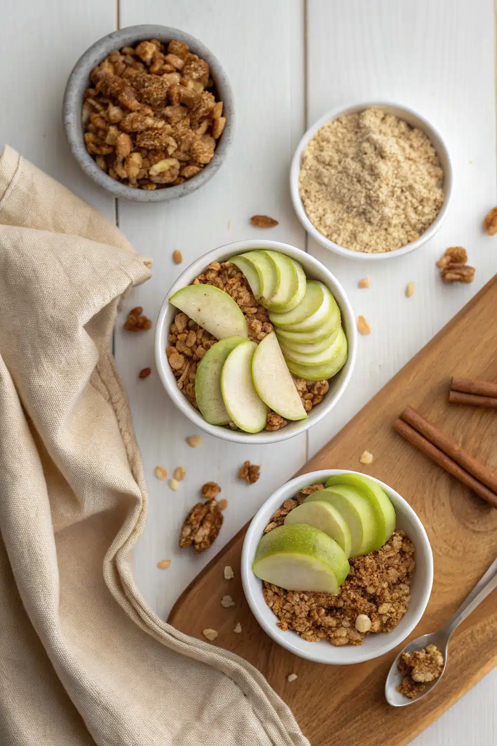 Old Fashioned Apple Crisp beautifully presented from an overhead angle