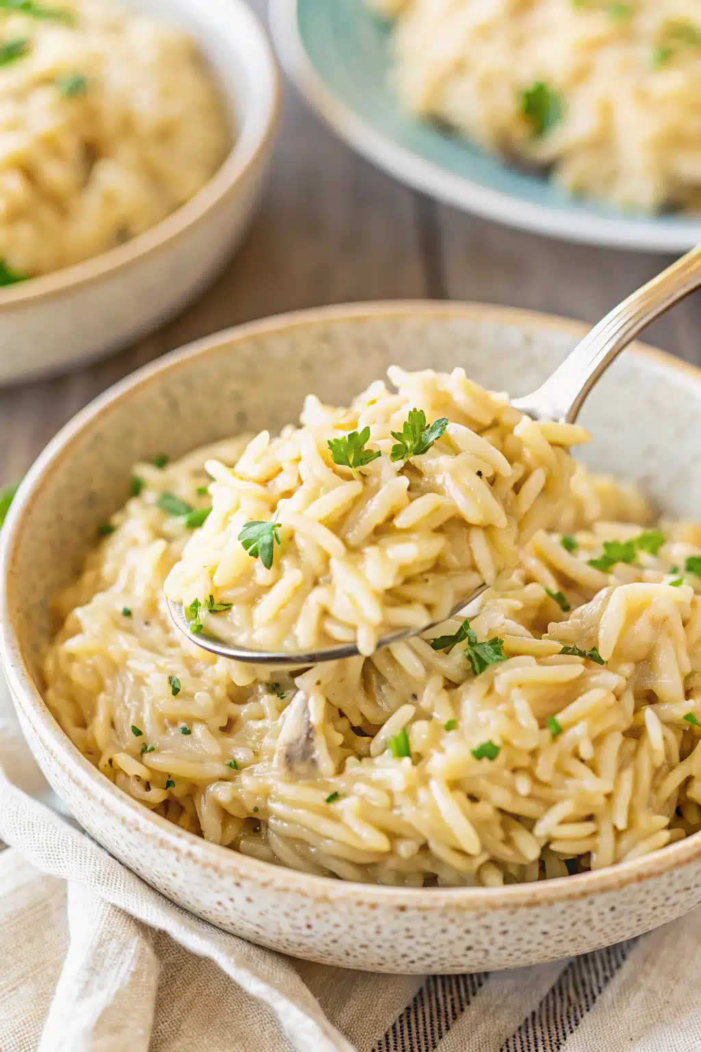 Creamy Garlic Parmesan Orzo ingredients organized and measured on kitchen counter